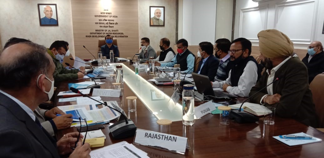 A review meeting by Joint Secretary, Shri Subodh Yadav Ji (A, IC & GW) with SJCs and TAMC experts on the physical progress of the Implementing Agencies(Maharashtra SW,Rajasthan,Karnataka,Gujrat,UP SW,Punjab) at Shram Shakti Bhavan.